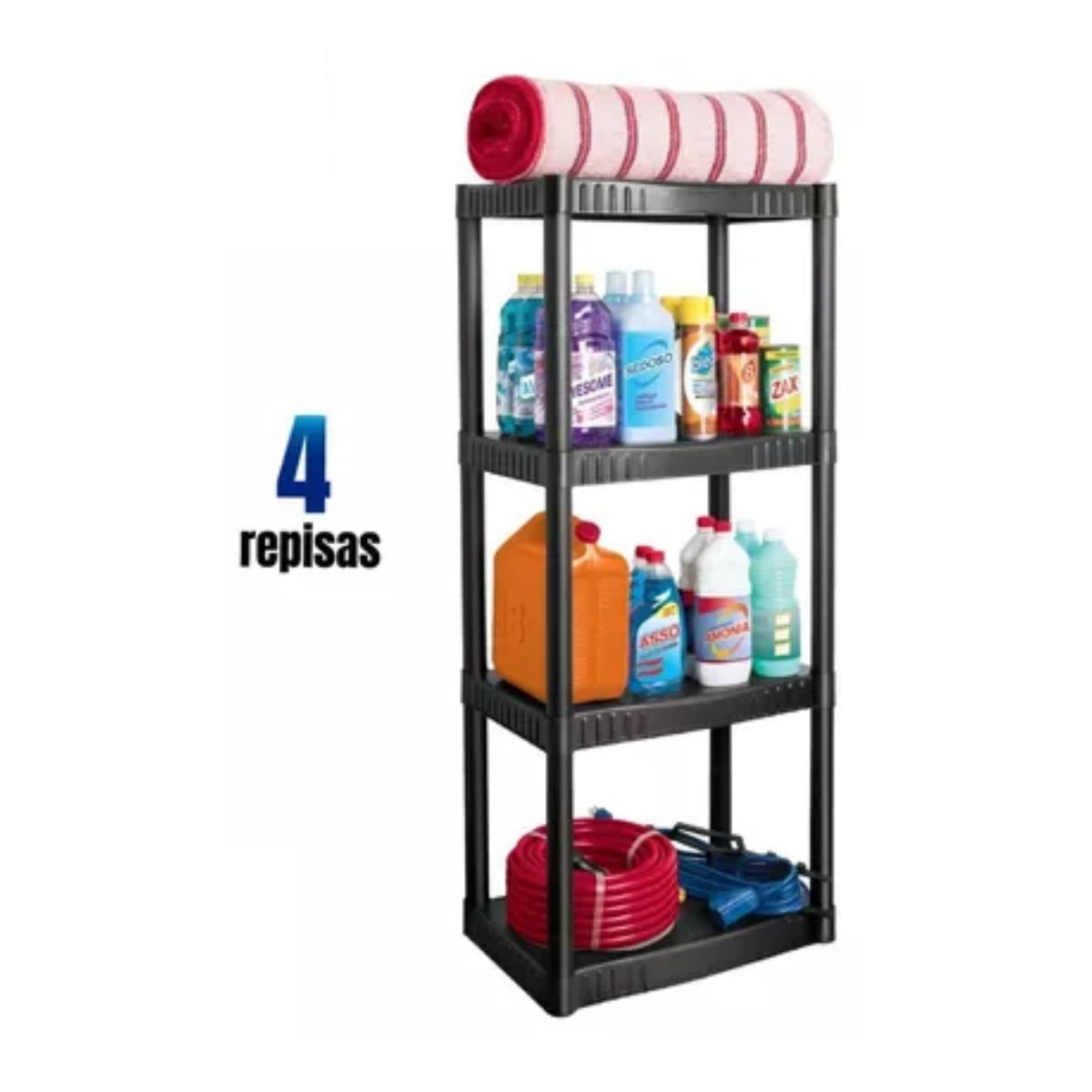 Estante Plástico, 4 Repisas, Negro