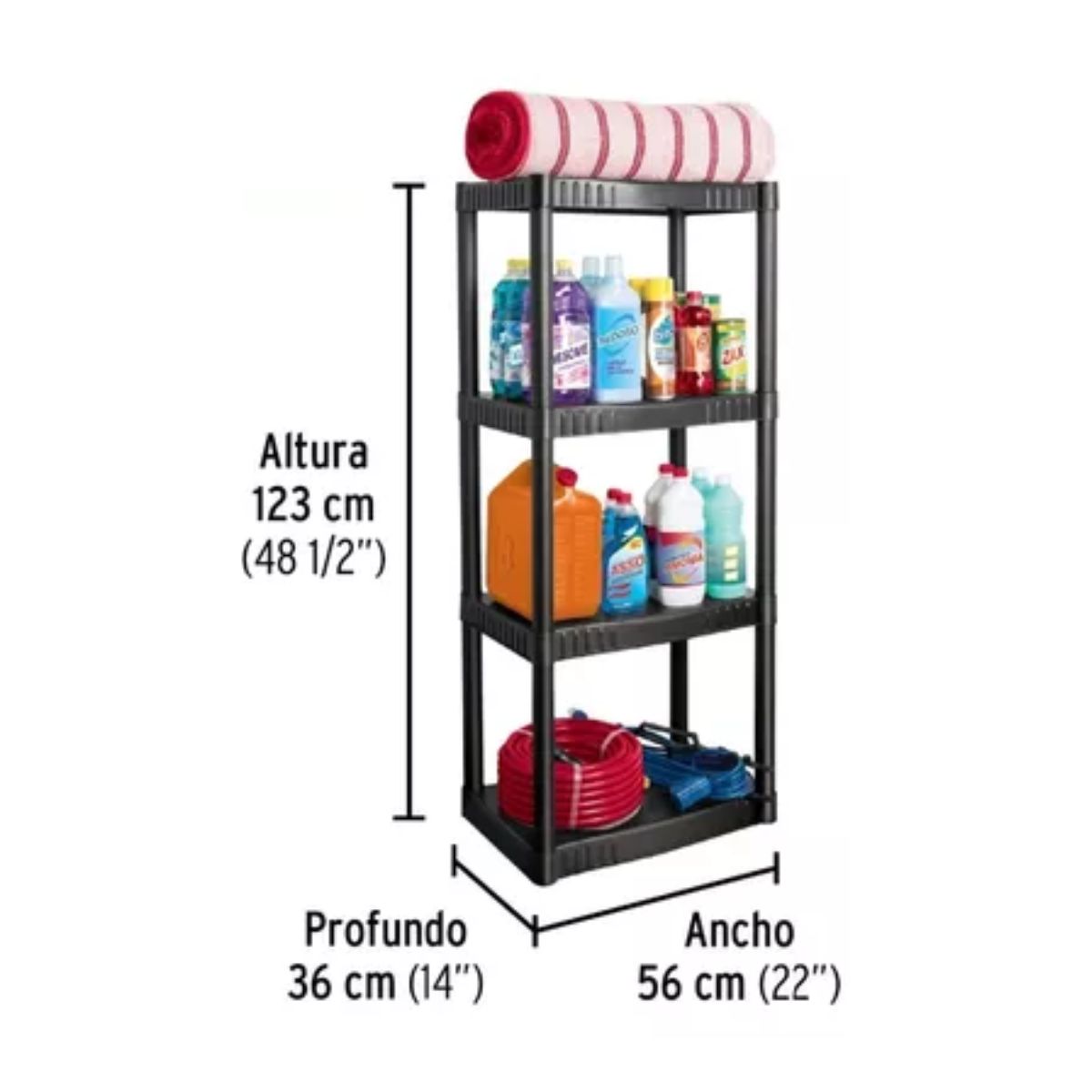 Estante Plástico, 4 Repisas, Negro
