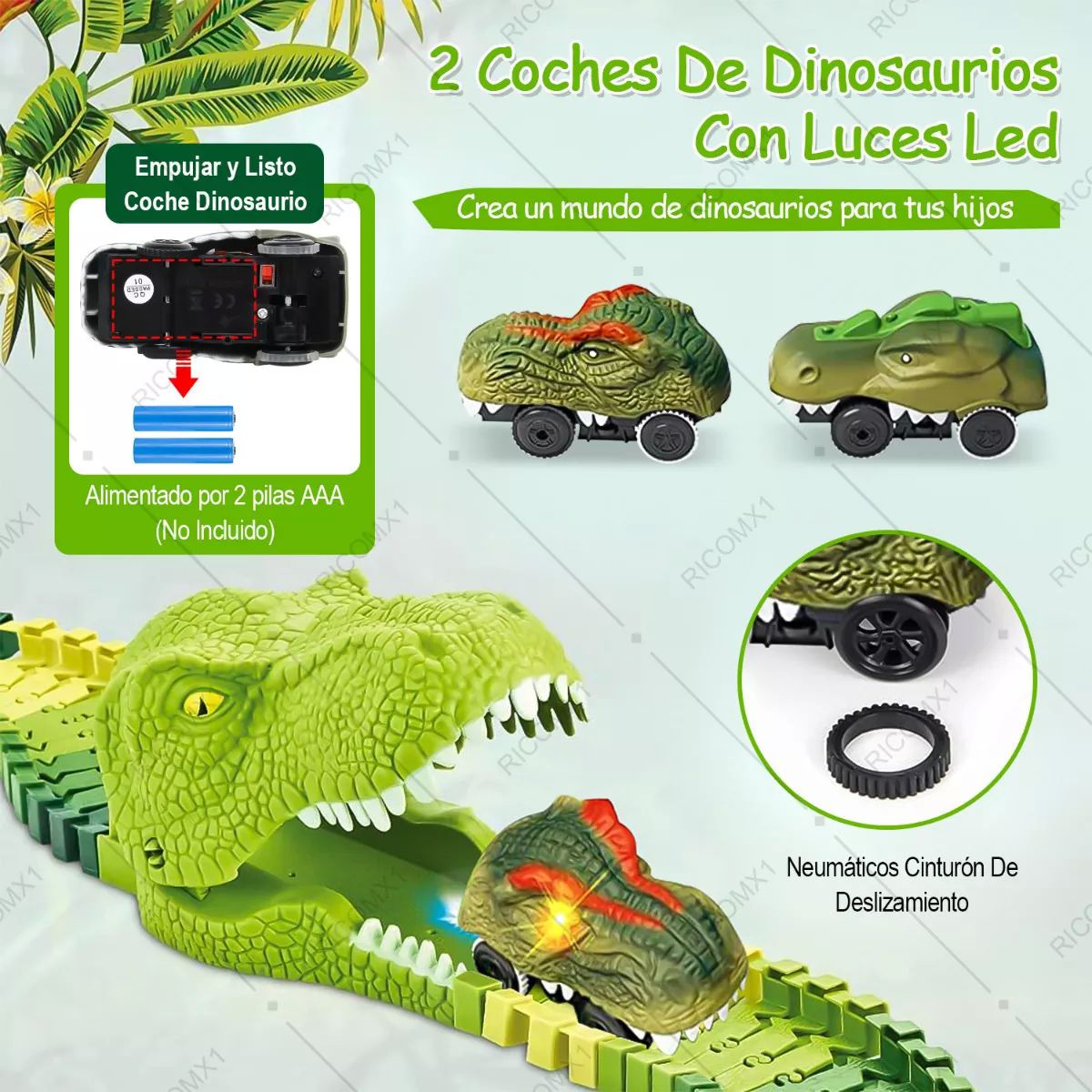 278 Piezas Pista Carreras Carros Coches Infantil de Dinosaurios para Niños con 4 Carros Juguetes