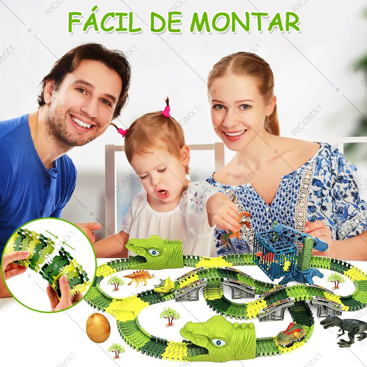 278 Piezas Pista Carreras Carros Coches Infantil de Dinosaurios para Niños con 4 Carros Juguetes