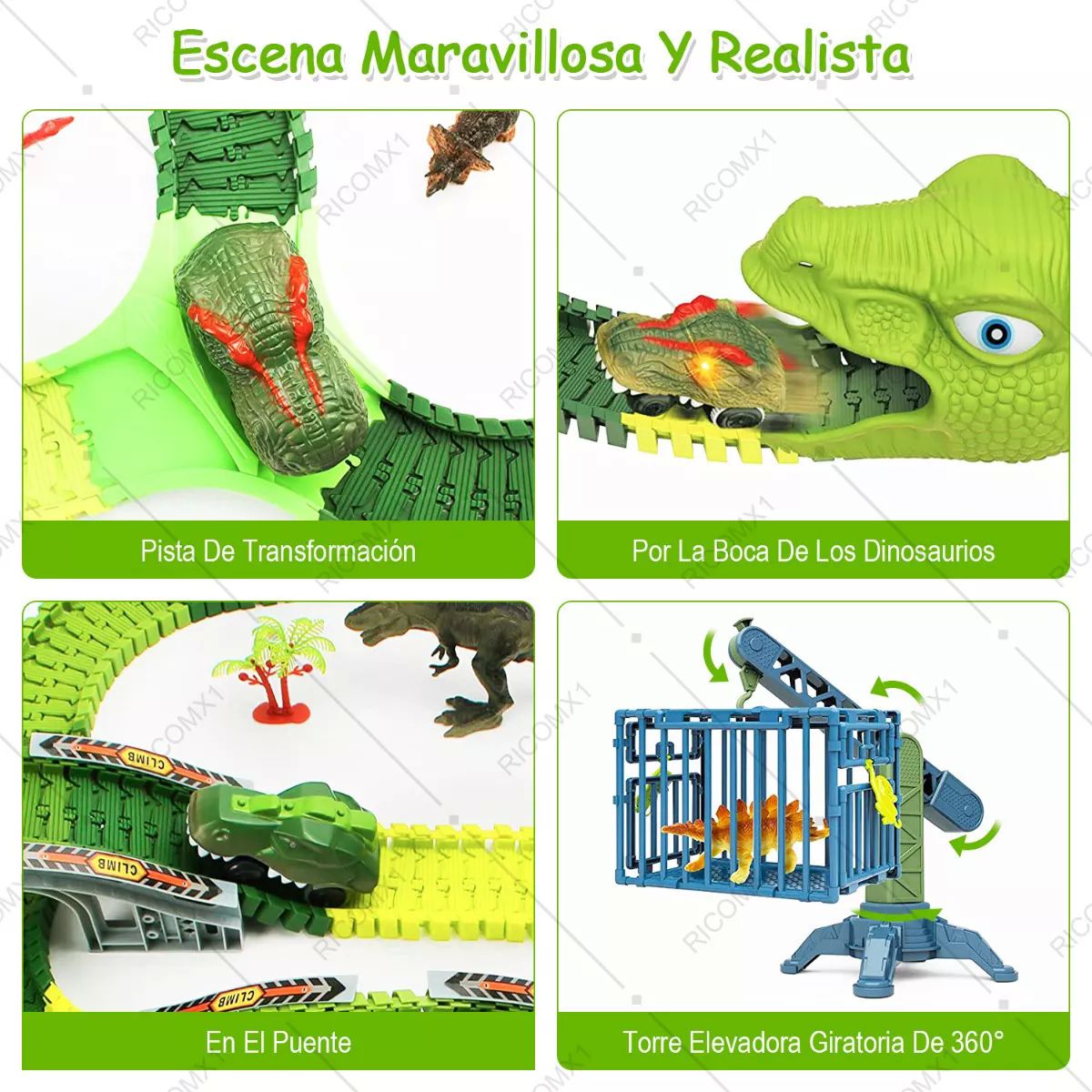 278 Piezas Pista Carreras Carros Coches Infantil de Dinosaurios para Niños con 4 Carros Juguetes