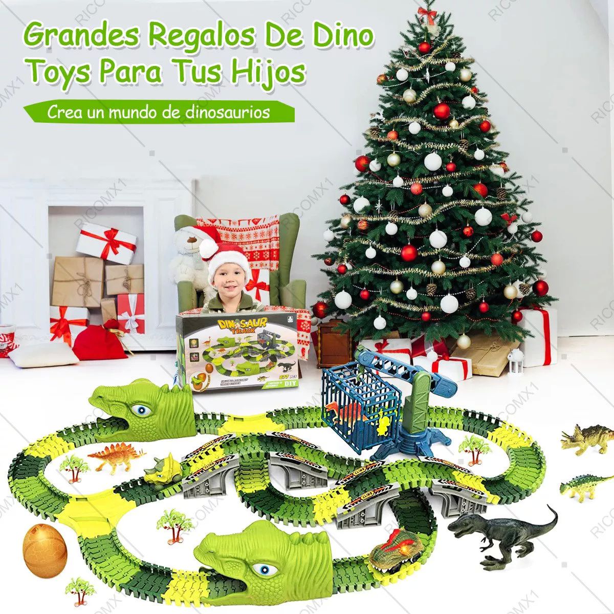278 Piezas Pista Carreras Carros Coches Infantil de Dinosaurios para Niños con 4 Carros Juguetes