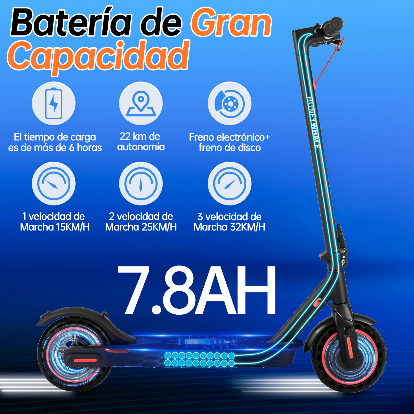 Scooter Eléctrico Honey Whale E9 PRO Negro.