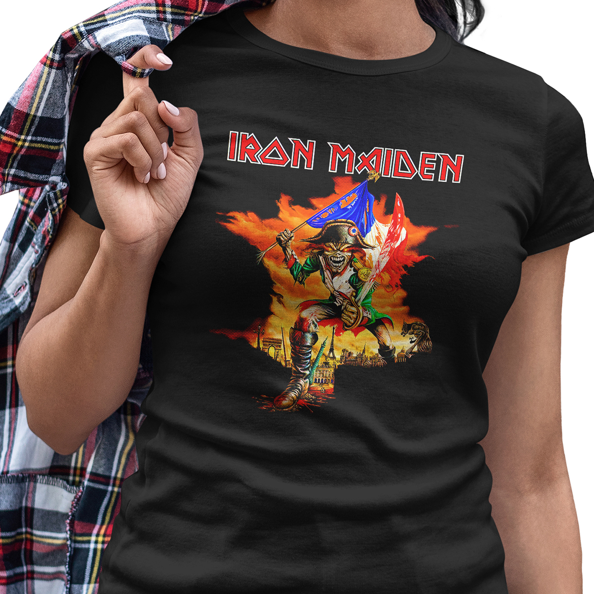 Playera Casual Negra para Dama Iron Maiden Banda Rock Metal