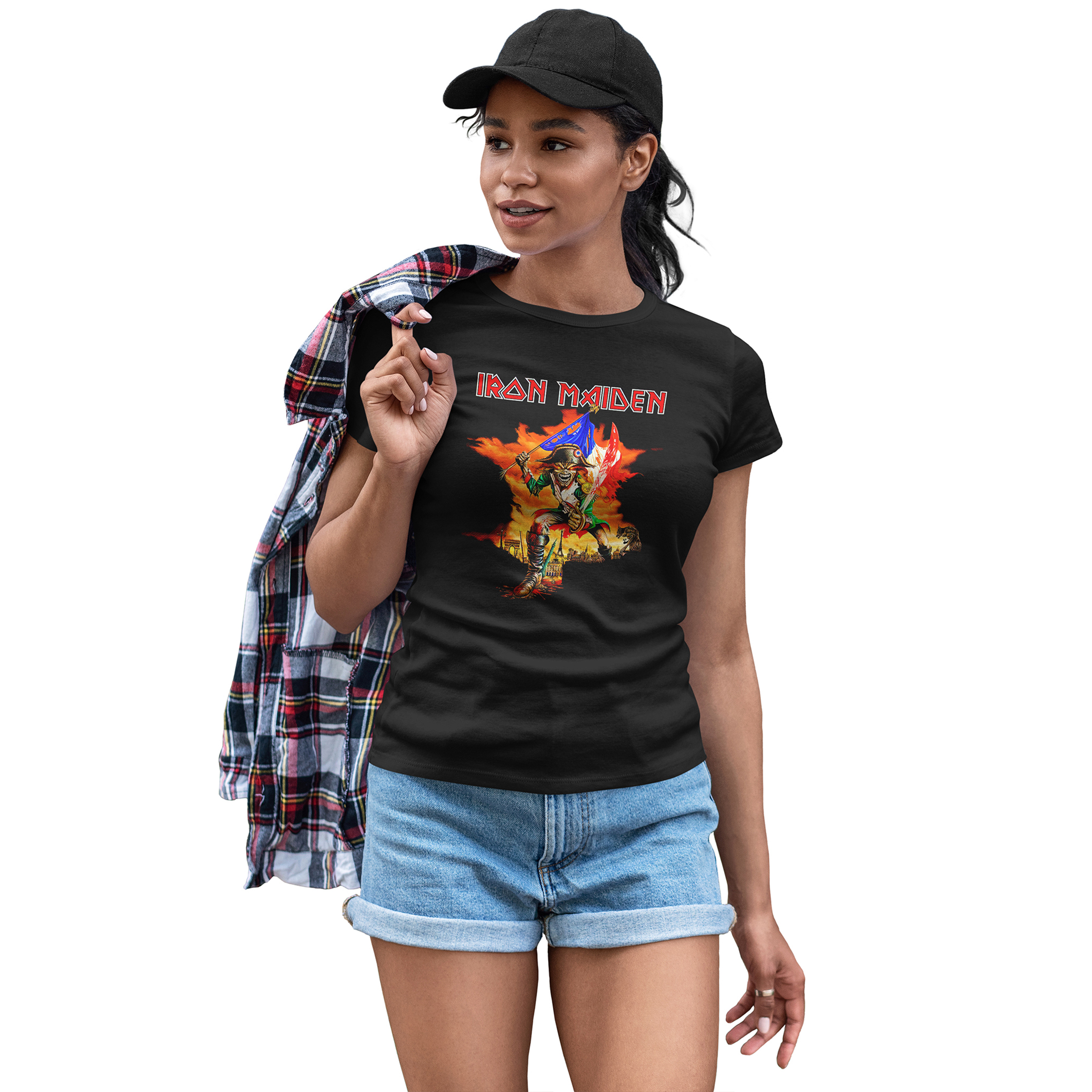 Playera Casual Negra para Dama Iron Maiden Banda Rock Metal