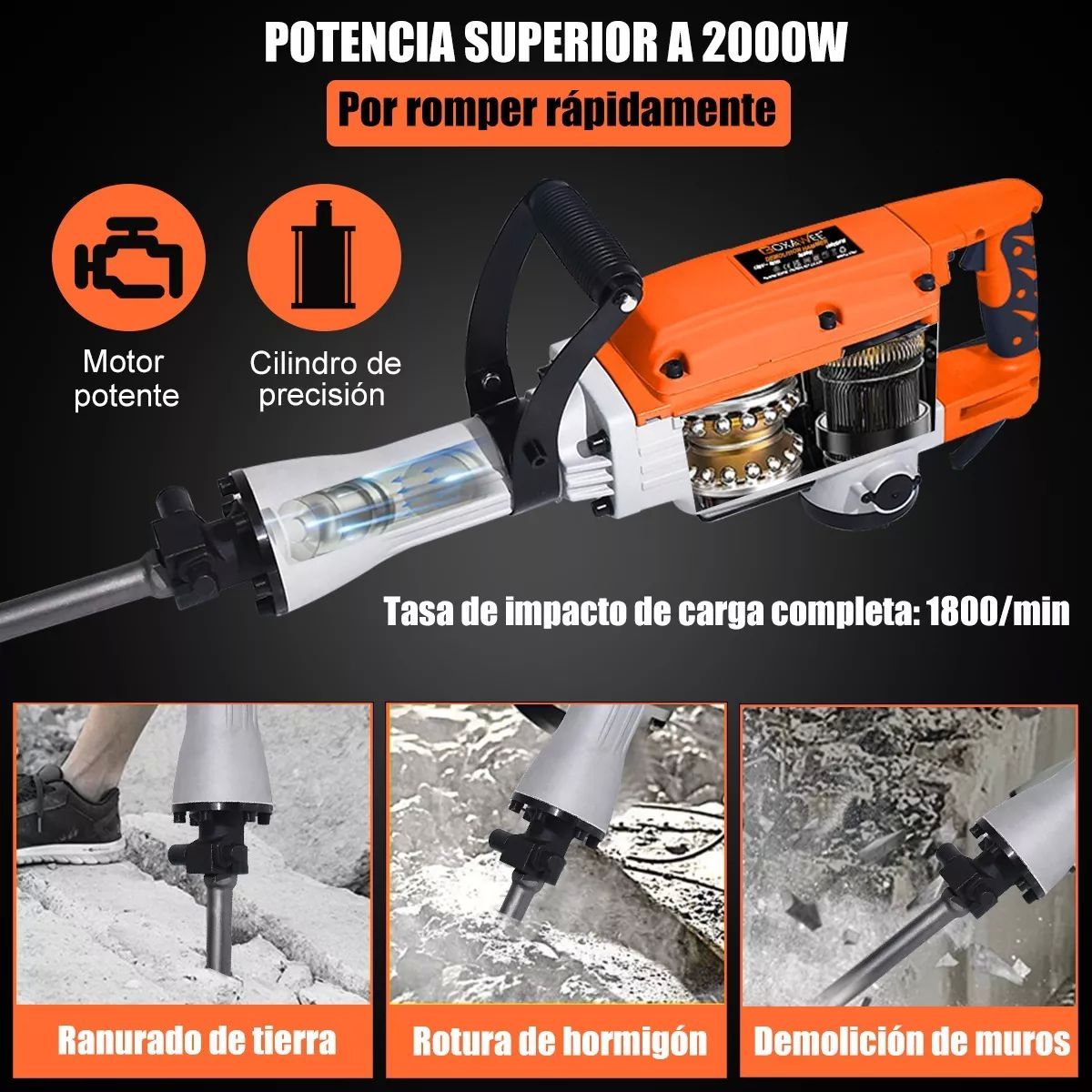 Martillo Demoledor Rompedor Herramientas 2000w Goxawee.