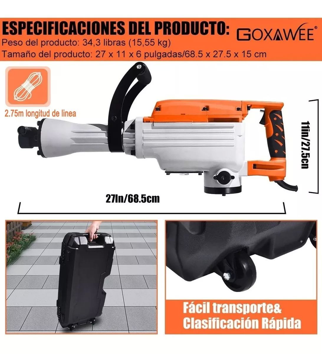 Martillo Demoledor Rompedor Herramientas 2000w Goxawee.