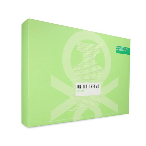 perfume set united dream live free 4pzs edt 80ml/desodorante 150ml/body lotion 75ml/edt 10ml