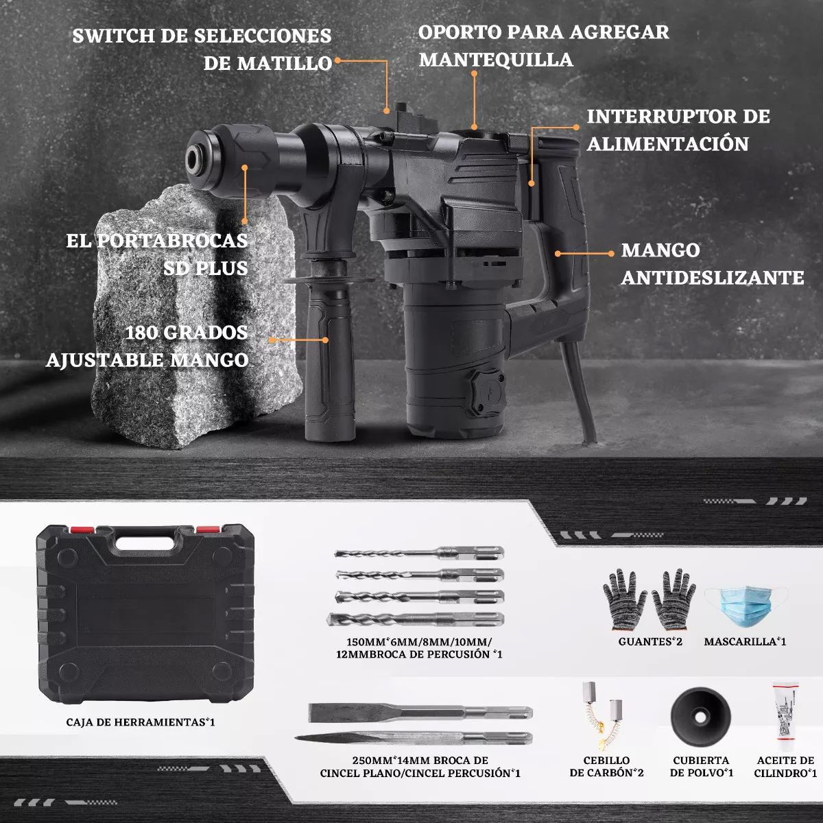 Taladro Roto Martillo Rotomartillo Electrico Perforador Sds