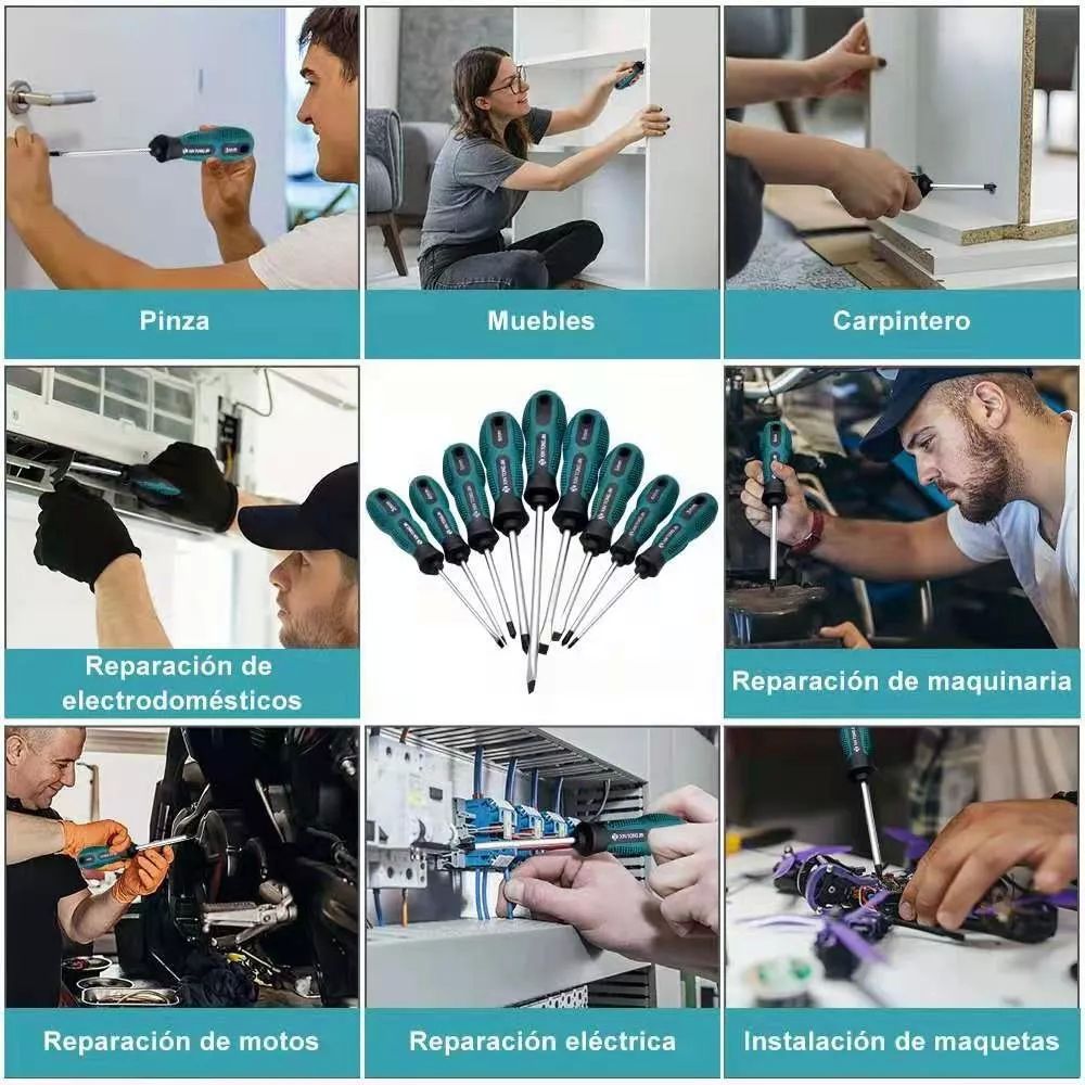 Juego De Destornilladores 9 Pzs Herramientas Cómodos Magnéticas.
