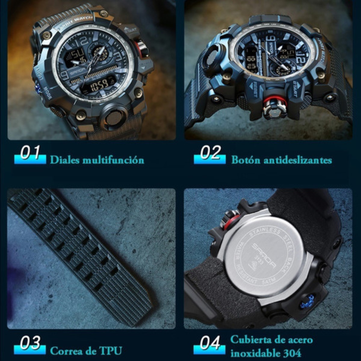 Reloj Hombres Digital Moda Deportiva Impermeable Azul