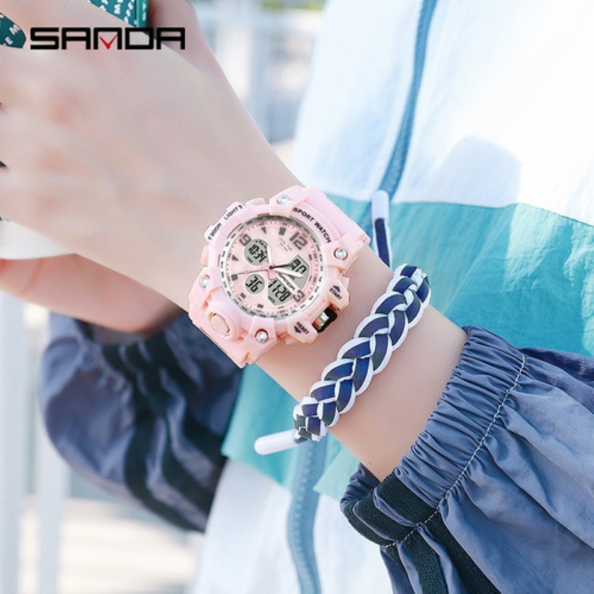 Reloj Para Mujer Moda Deportivo Moda Impermeable Rosa 