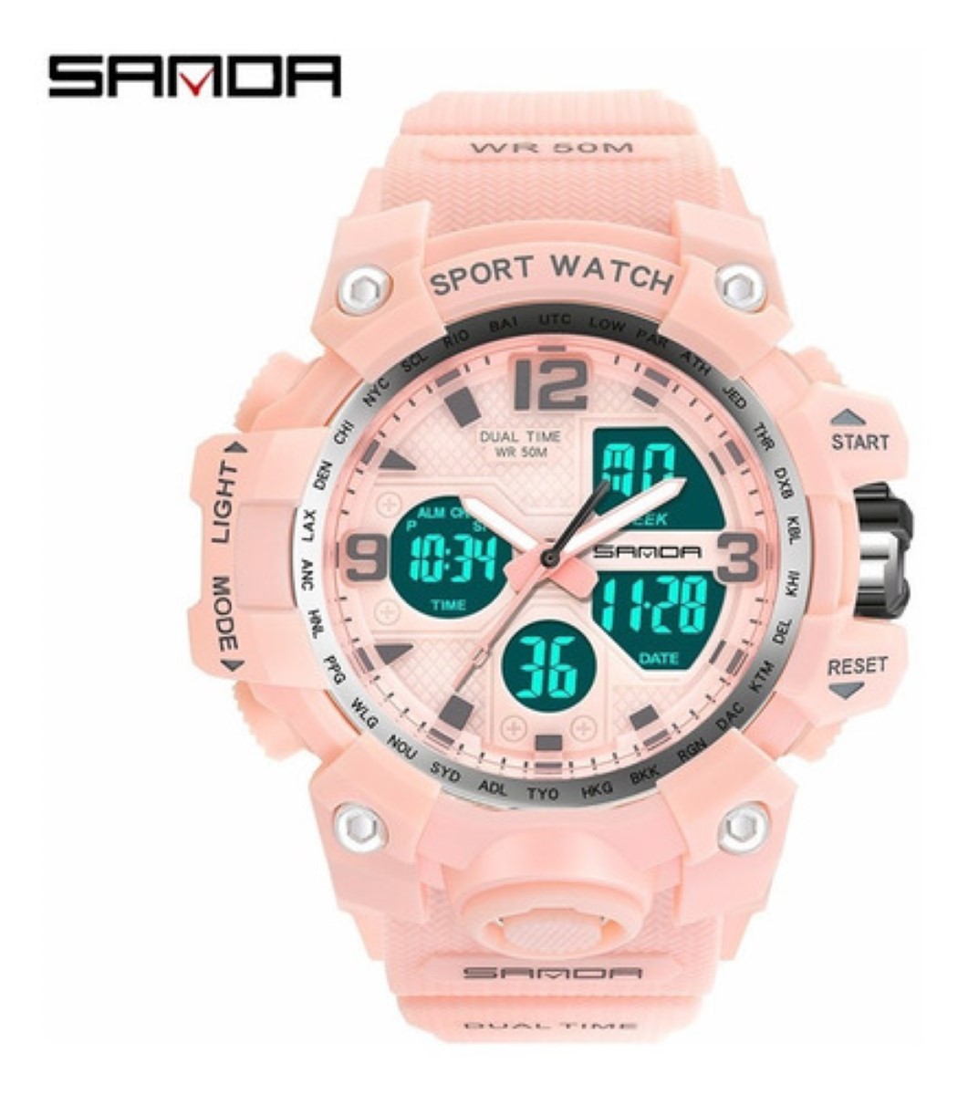 Reloj Para Mujer Moda Deportivo Moda Impermeable Rosa 