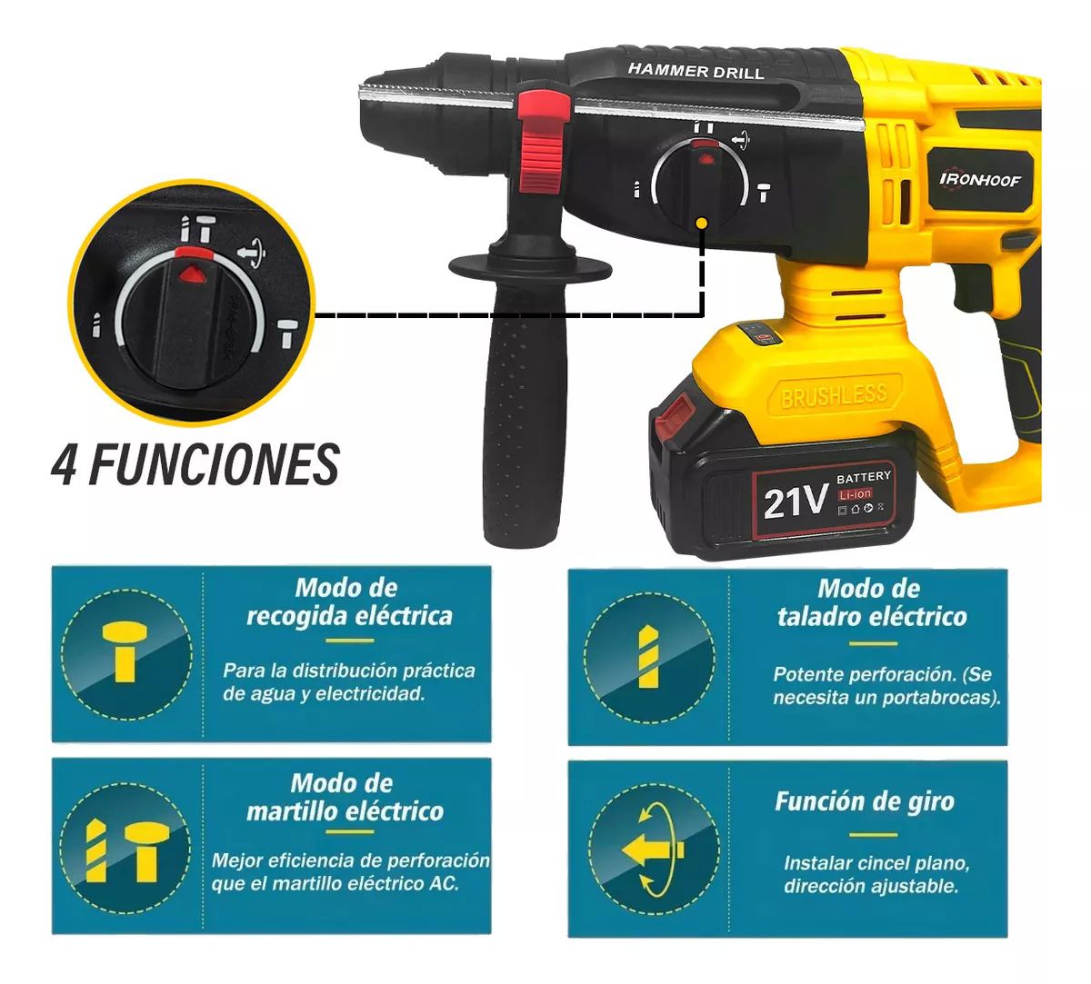 Taladros Rotomartillo Inalámbrica Sds-plus Ironhoof 3 Modos