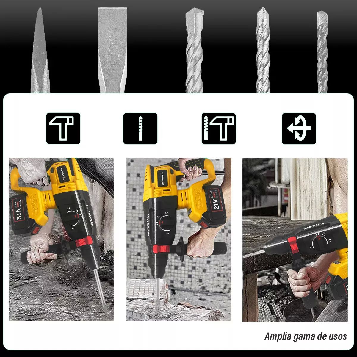 Taladros Rotomartillo Inalámbrica Sds-plus Ironhoof 3 Modos