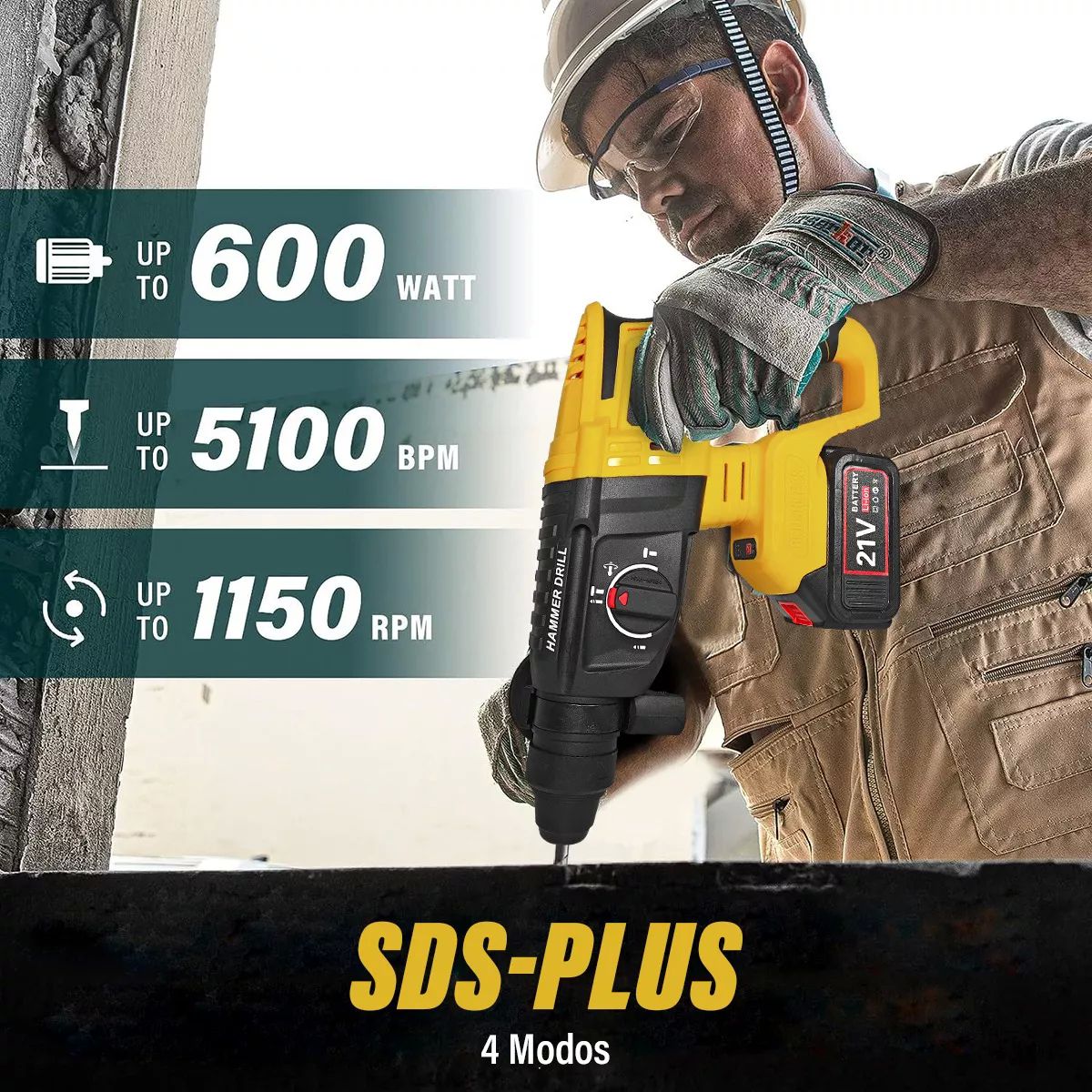 Taladros Rotomartillo Inalámbrica Sds-plus Ironhoof 3 Modos