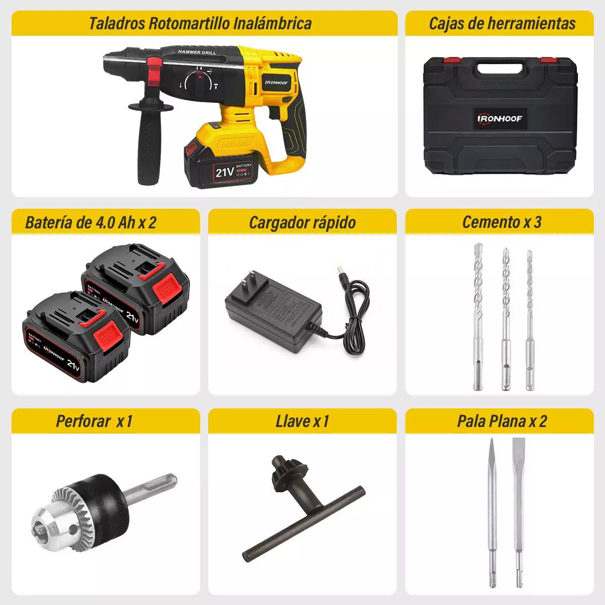 Taladros Rotomartillo Inalámbrica Sds-plus Ironhoof 3 Modos
