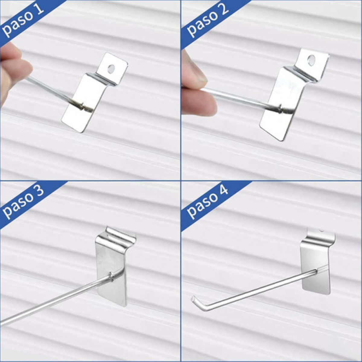 Gancho Blister Panel Ranurado Exhibipanel 10 cm 100 Piezas, Plata