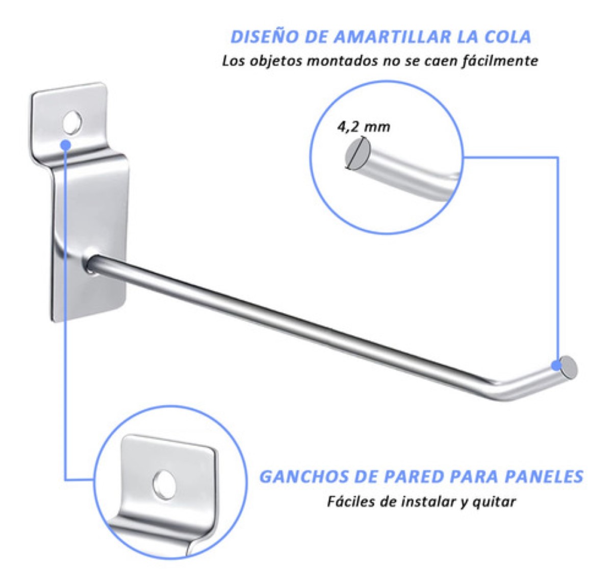 Gancho Blister Panel Ranurado Exhibipanel 20 cm 30 pcs, Plata