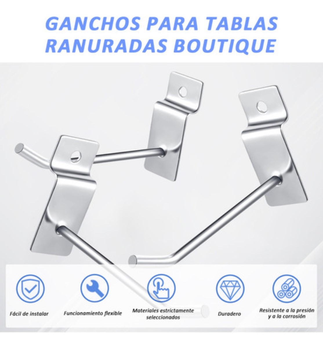 Gancho Blister Panel Ranurado Exhibipanel 20 cm 30 pcs, Plata