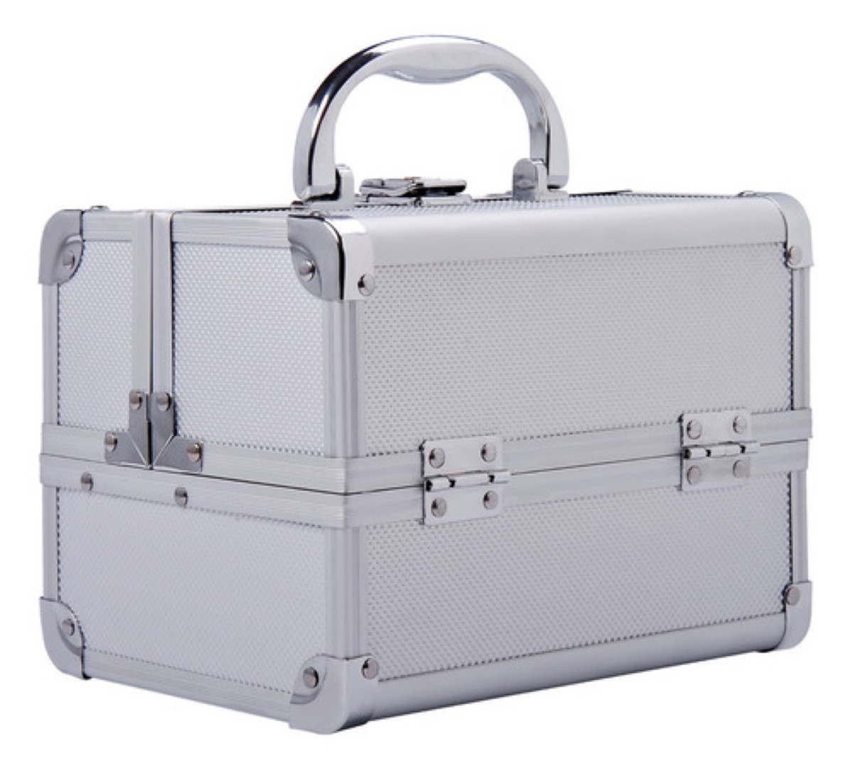 Neceser Maletín Metálico Reforzado Cosmetiquera Profesional Color Plateado
