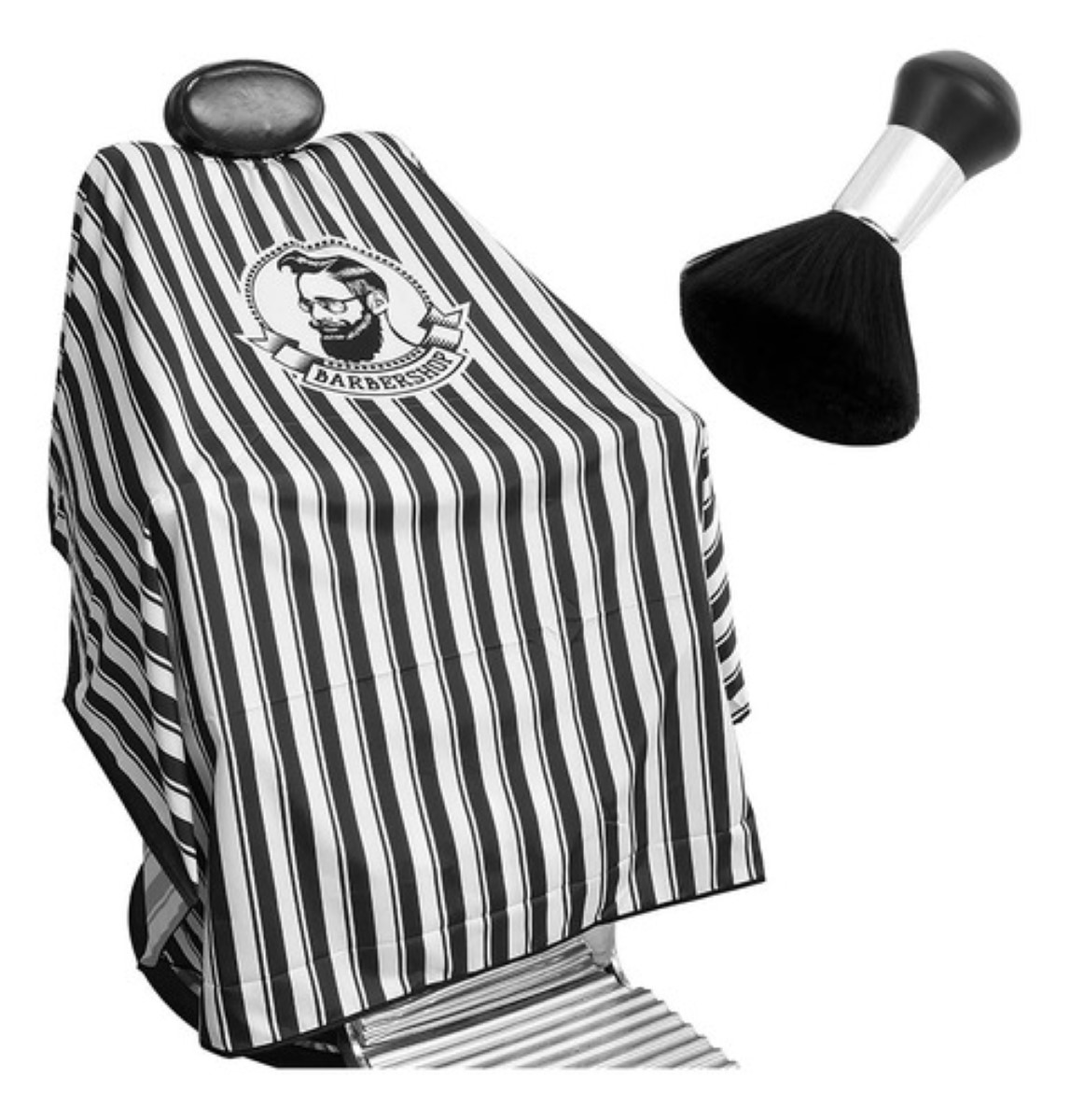 Capa De Barbería Al Agua Y Cepillo Repelente 2 Piezas Negro/Blanco Rallado