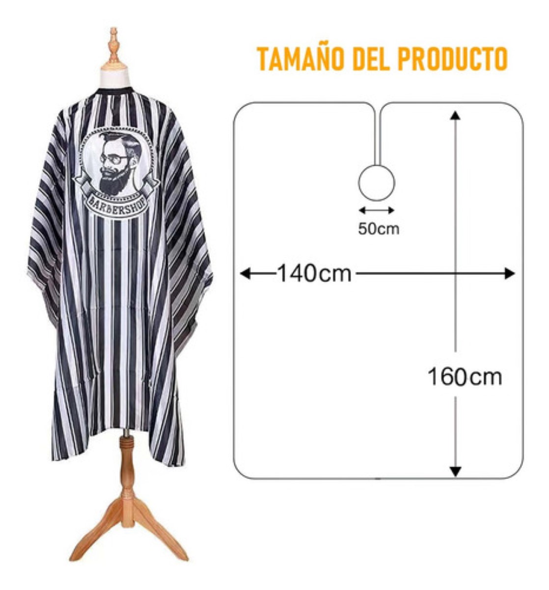 Capa De Barbería Al Agua Y Cepillo Repelente 2 Piezas Negro/Blanco Rallado