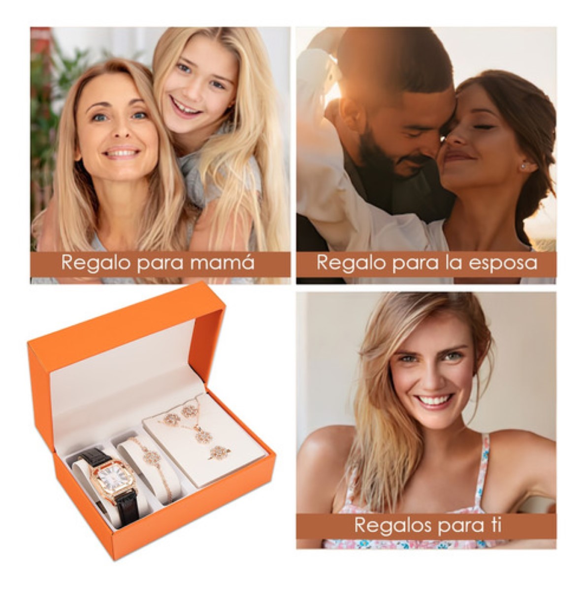 Kit De Reloj Y Joyas 5 Piezas Mujer EStuvhe naranja Reloj Negro