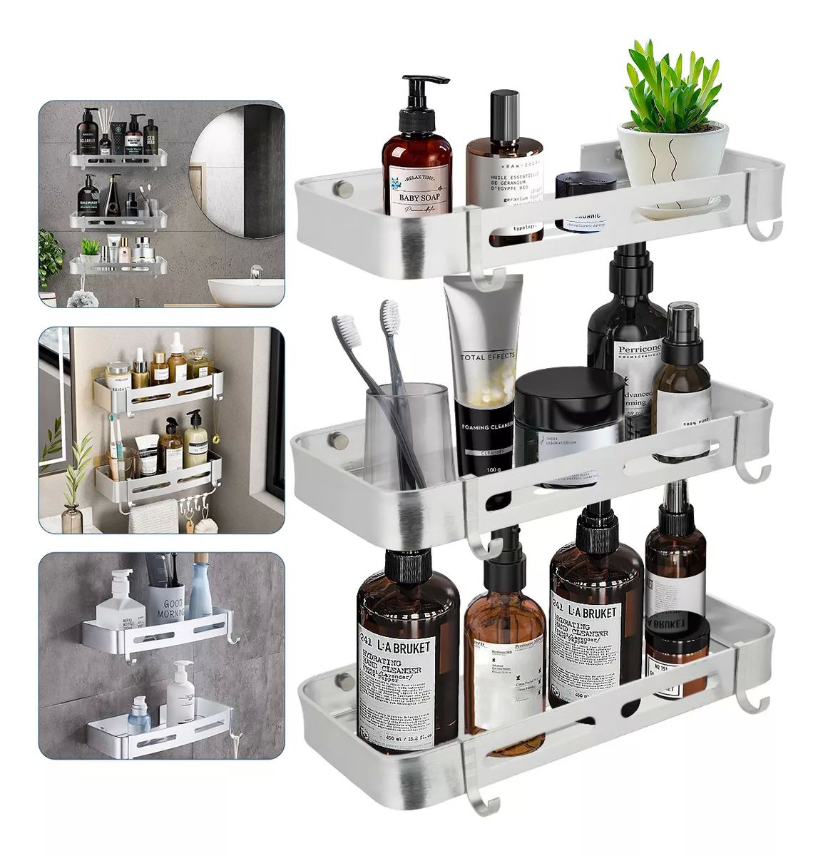 Estante Esquinero Organizador Inoxidable Para Baño 3uds