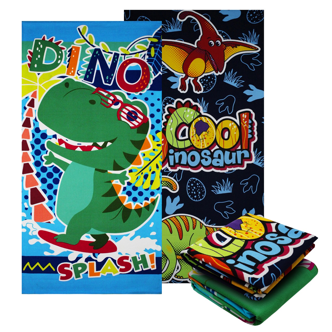 Set 2 Toallas De Baño Grande Diseño Dinosaurios Microfibra de Poliéster Suave Absorbente Secado Rápido Multiuso