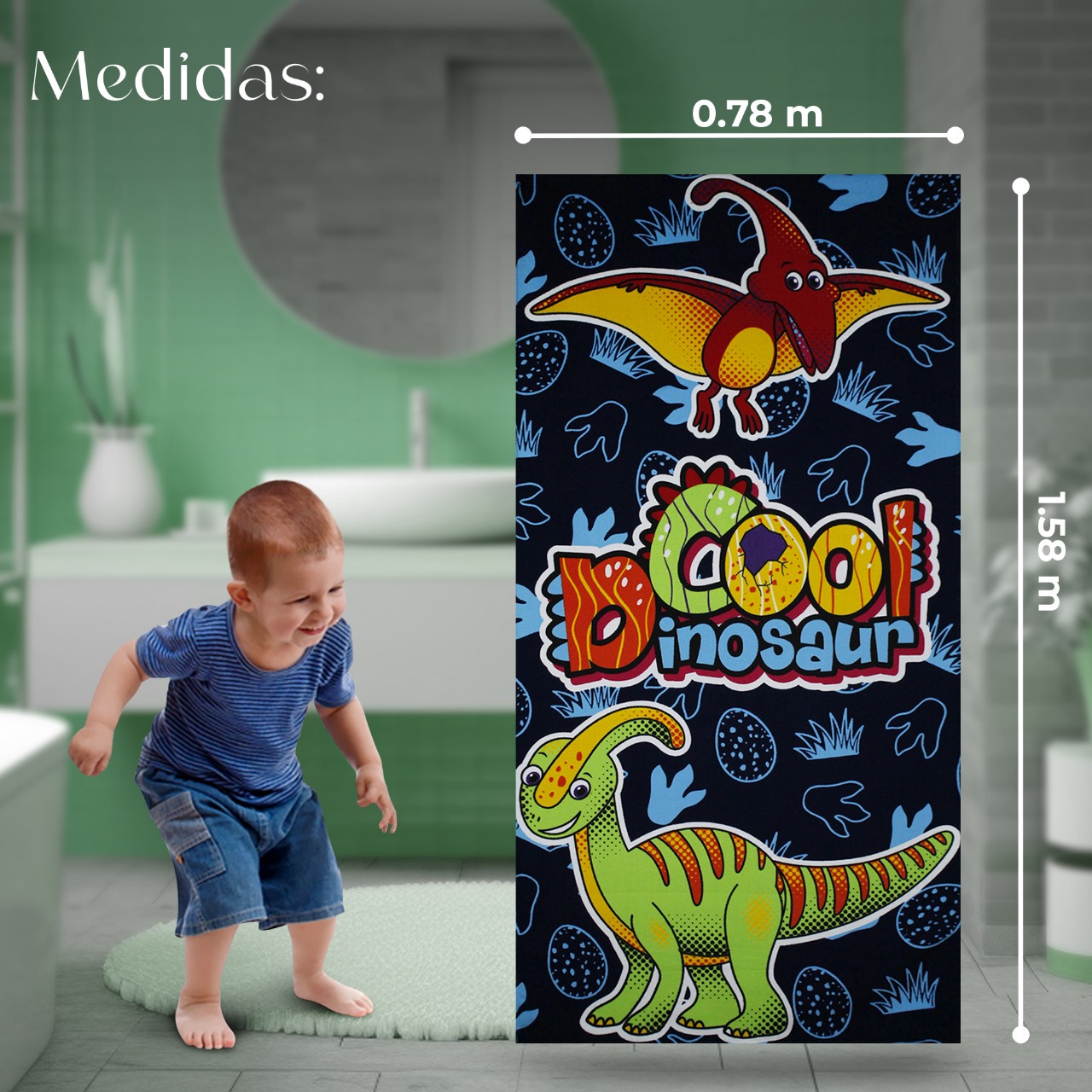 Set 2 Toallas De Baño Grande Diseño Dinosaurios Microfibra de Poliéster Suave Absorbente Secado Rápido Multiuso