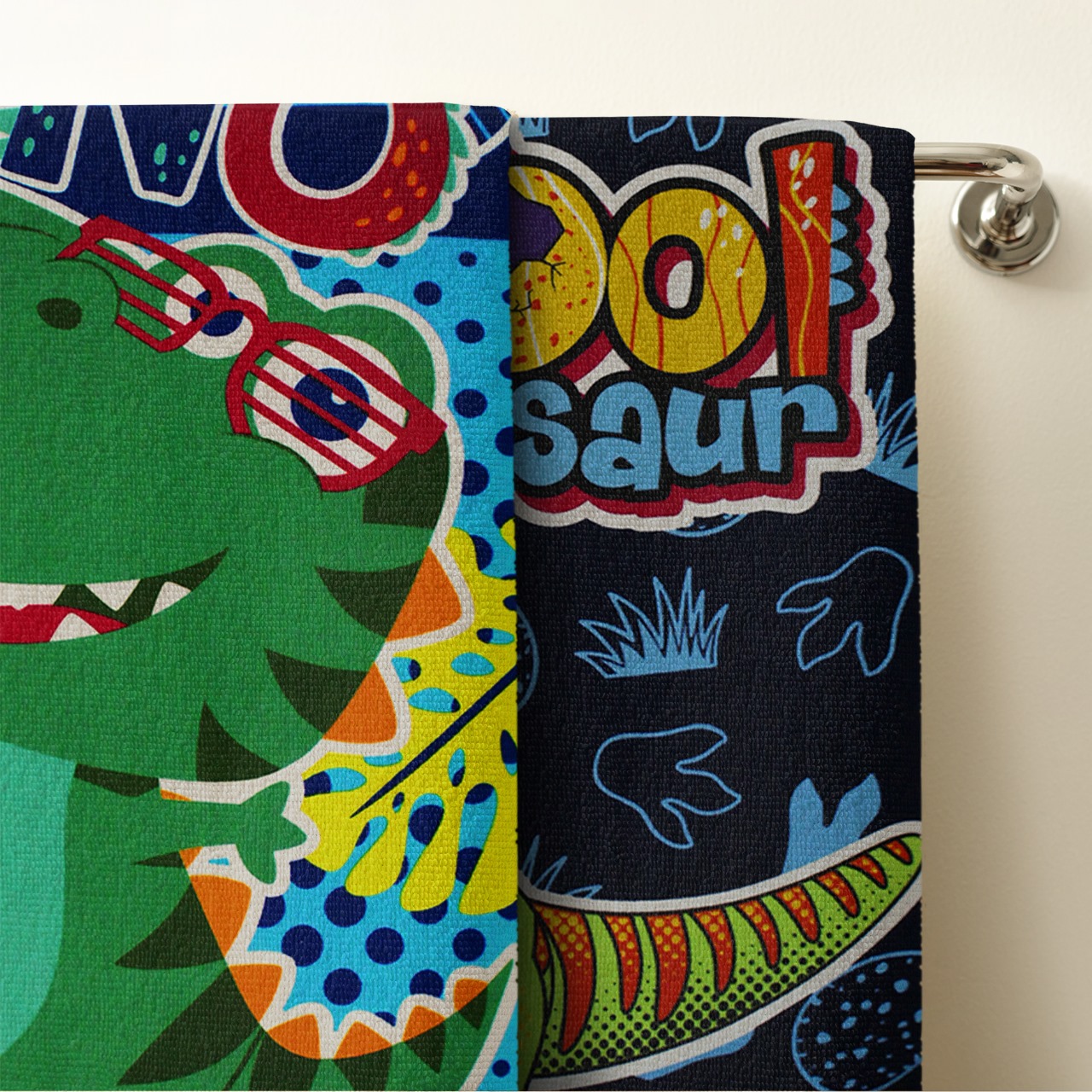 Set 2 Toallas De Baño Grande Diseño Dinosaurios Microfibra de Poliéster Suave Absorbente Secado Rápido Multiuso