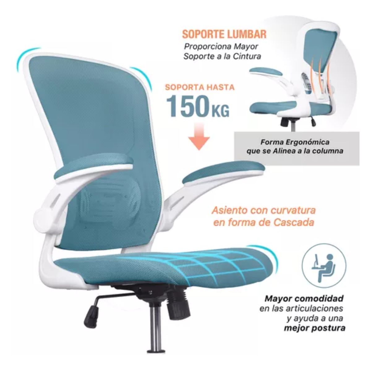 Silla Oficina Ejecutiva De Escritorio Ergonómica Color Azul Cerúleo