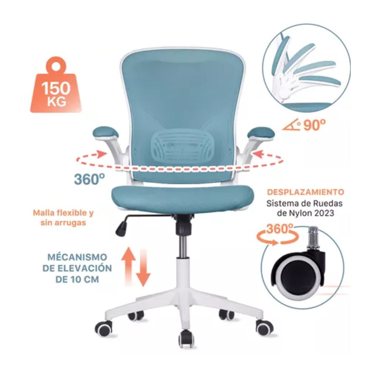 Silla Oficina Ejecutiva De Escritorio Ergonómica Color Azul Cerúleo
