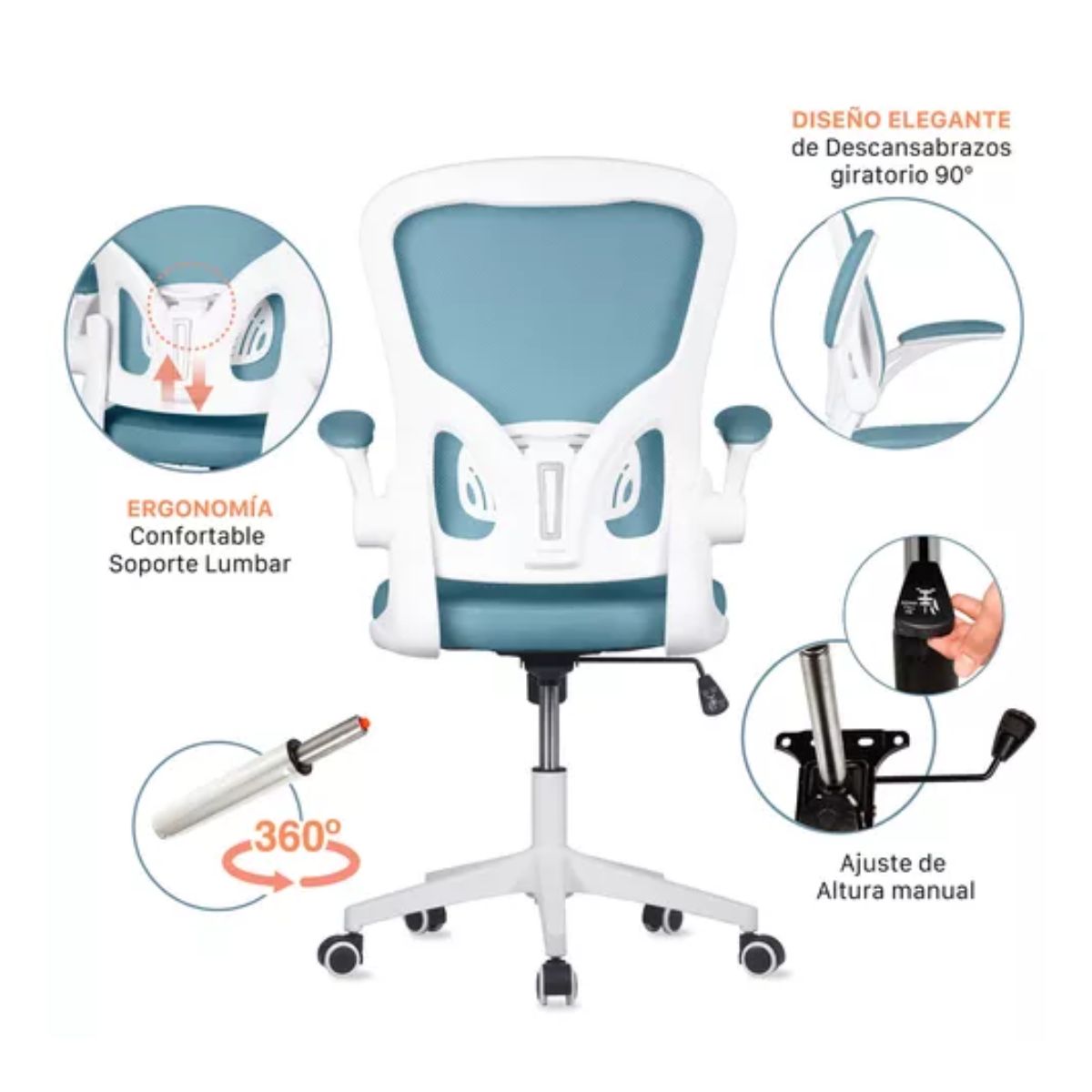 Silla Oficina Ejecutiva De Escritorio Ergonómica Color Azul Cerúleo