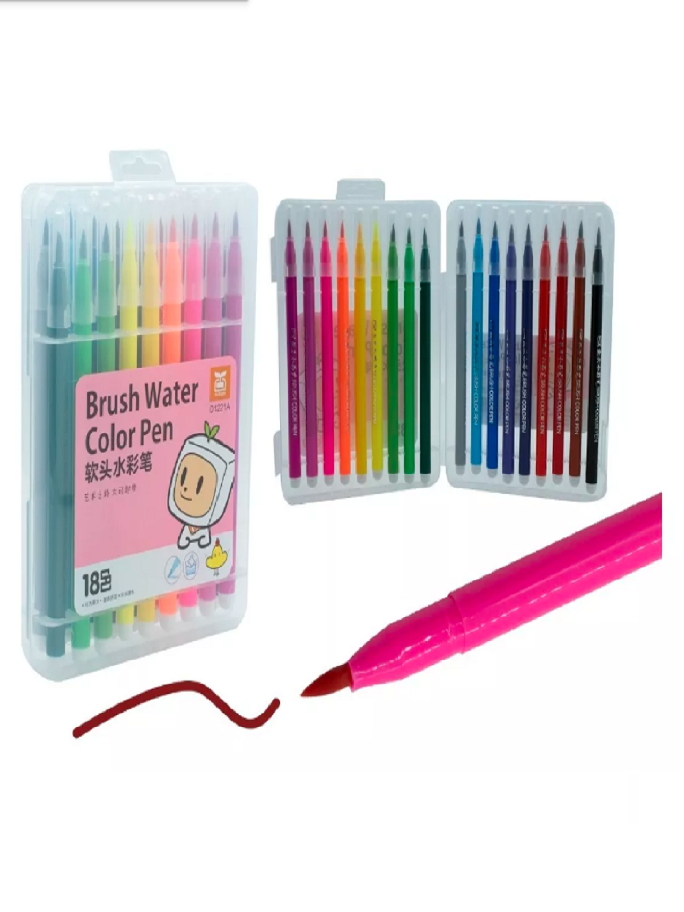 24 Plumones Punta Pincel Base Agua Colores Rotulador