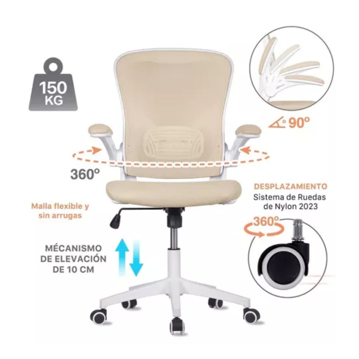 Silla Oficina Ejecutiva De Escritorio Ergonómica Color Beige Champagne
