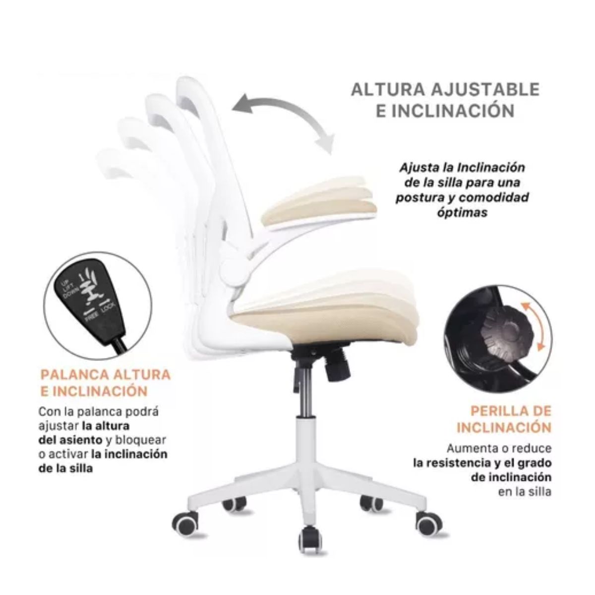 Silla Oficina Ejecutiva De Escritorio Ergonómica Color Beige Champagne