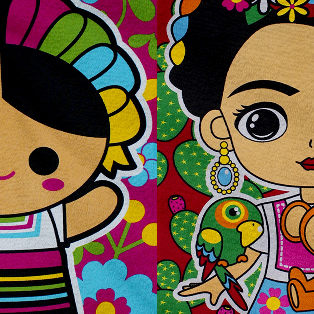 Set 2 Toallas De Baño Grande Diseño Frida y Lele Microfibra de Poliéster Suave Absorbente Secado Rápido Multiuso.