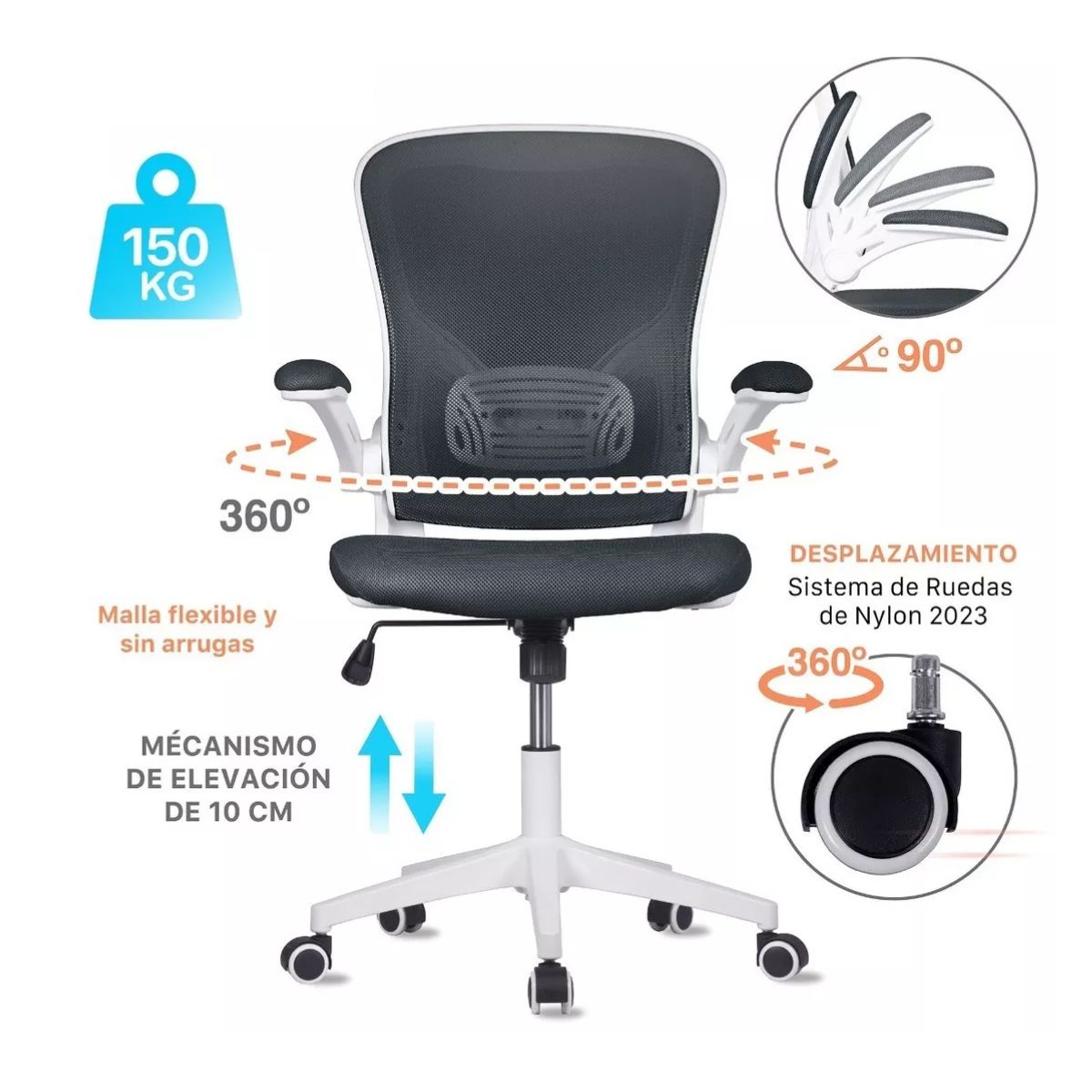 Silla Oficina Ejecutiva De Escritorio Ergonómica Color Gris Plata