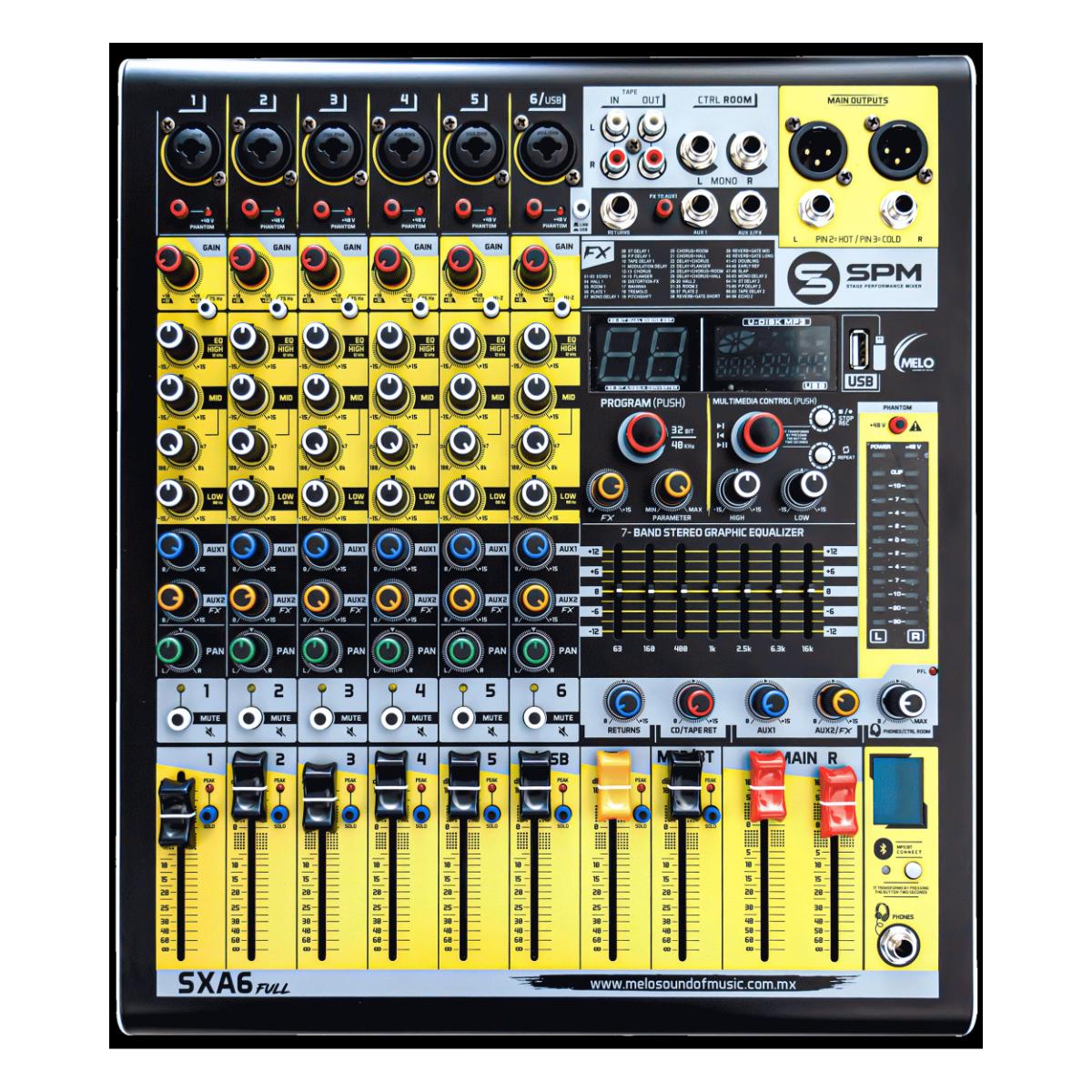 Mezcladora MELO SXA6 FULL 6 Canales C/efectos Y Bluetooth