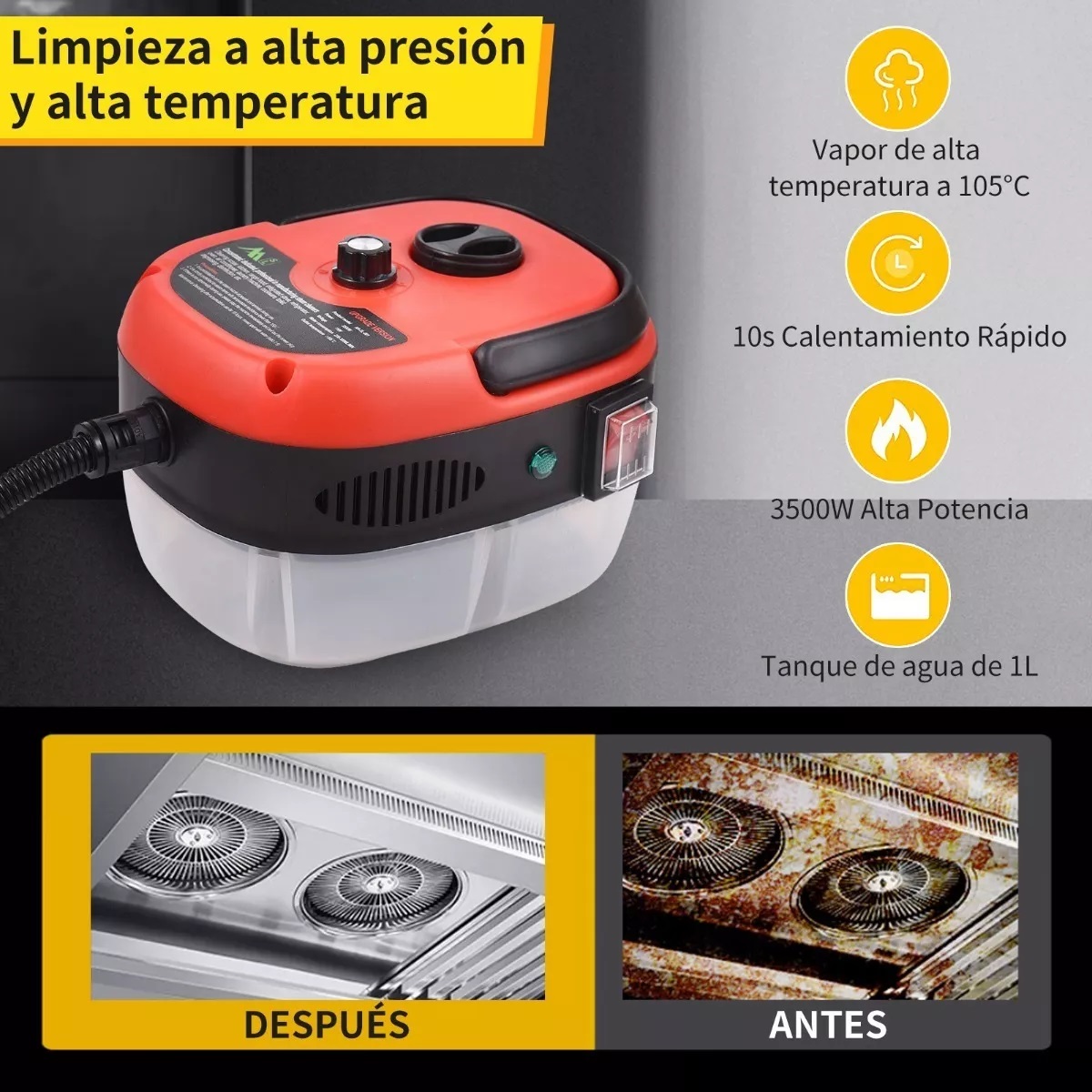 Limpiador A Vapor De Alta Presión Portátil 3500w 6 Marchas Rojo