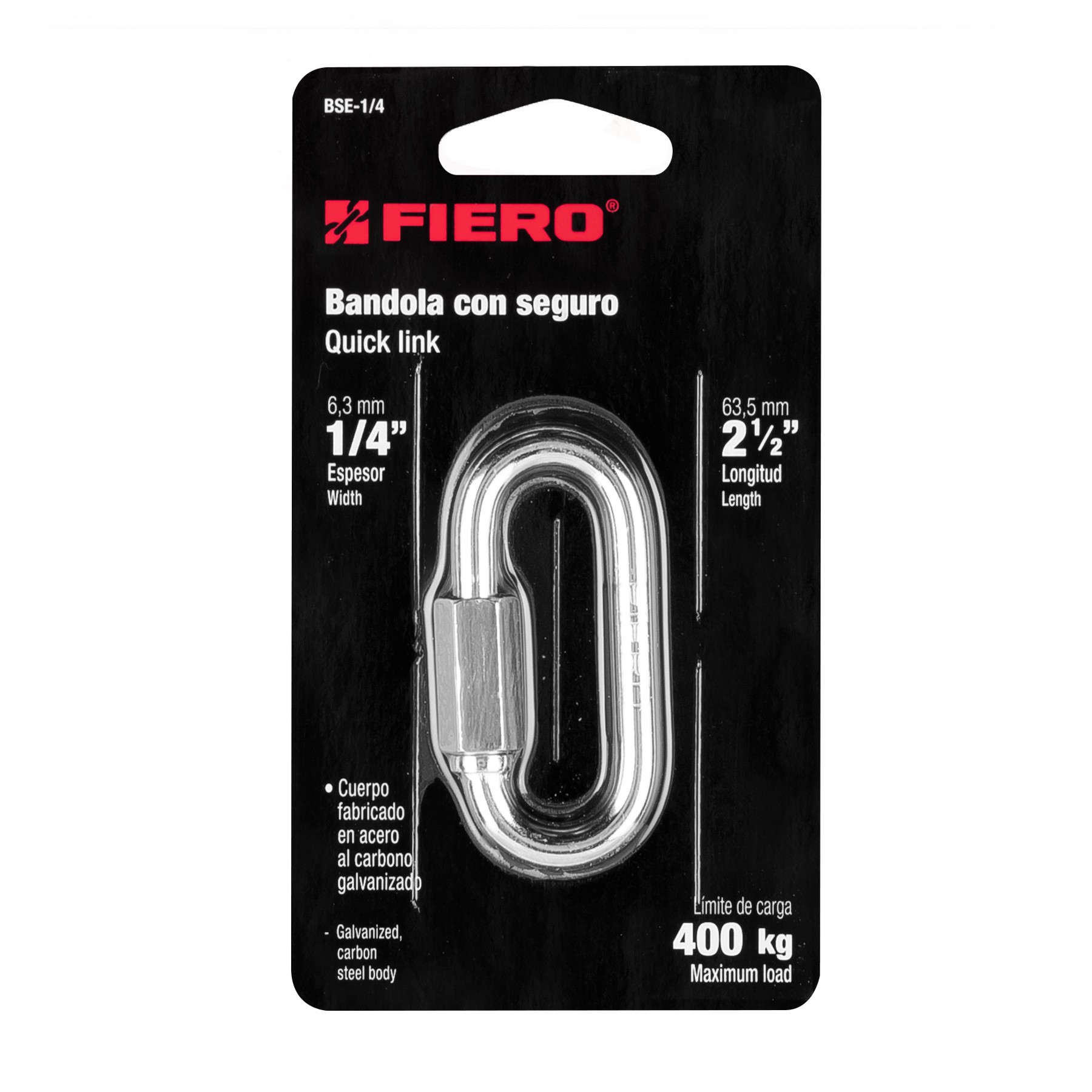 BANDOLA DE ACERO DE 1/4" CON SEGURO, FIERO 44022