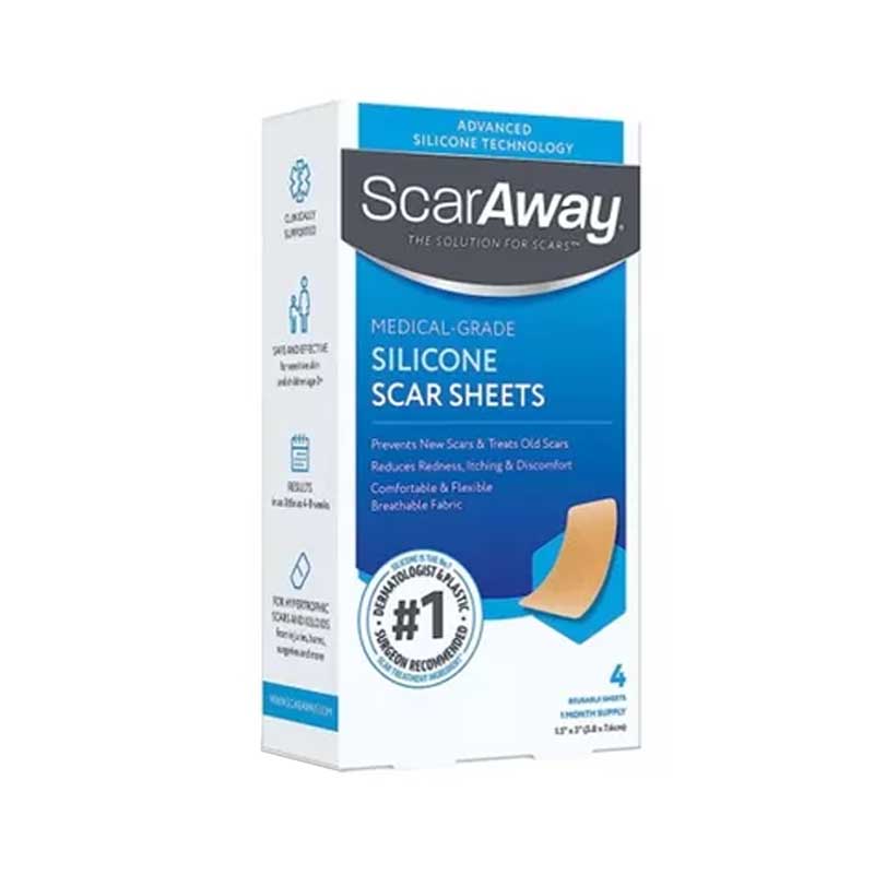 Parches de Silicon ScarAway 3.8 x 7.6 cm Elimina Cicatrices 4 pz 
