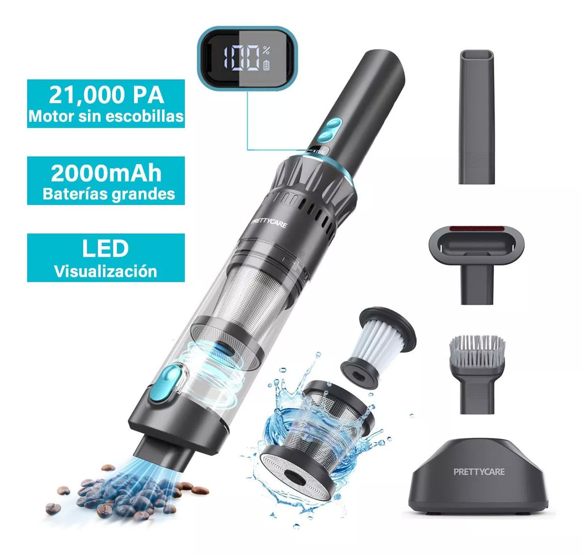 Aspirador Portátil Prettycare H1 Para Auto Hogar 21000pa.