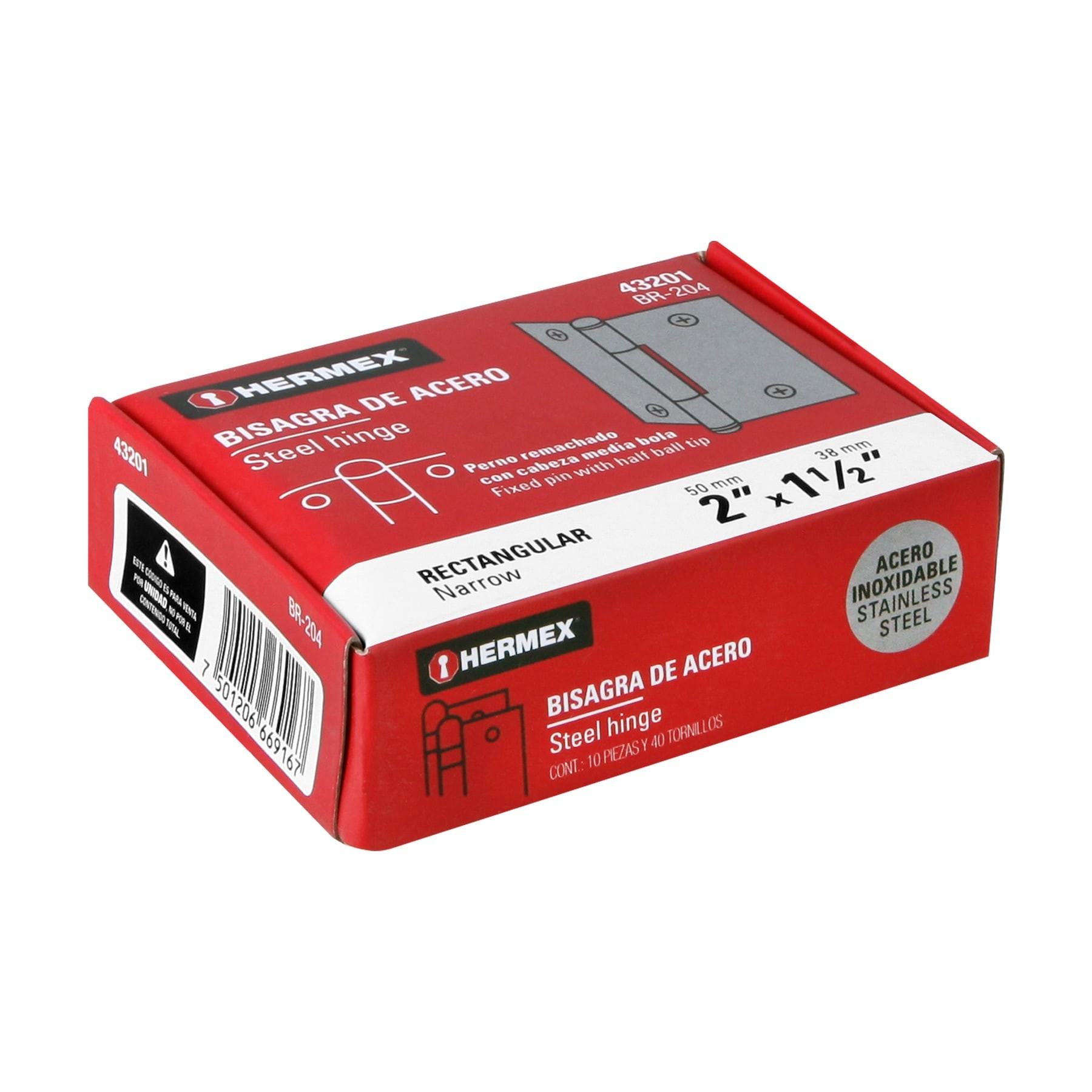 BISAGRA RECTANGULAR 2" ACERO INOXIDABLE, HERMEX 43201