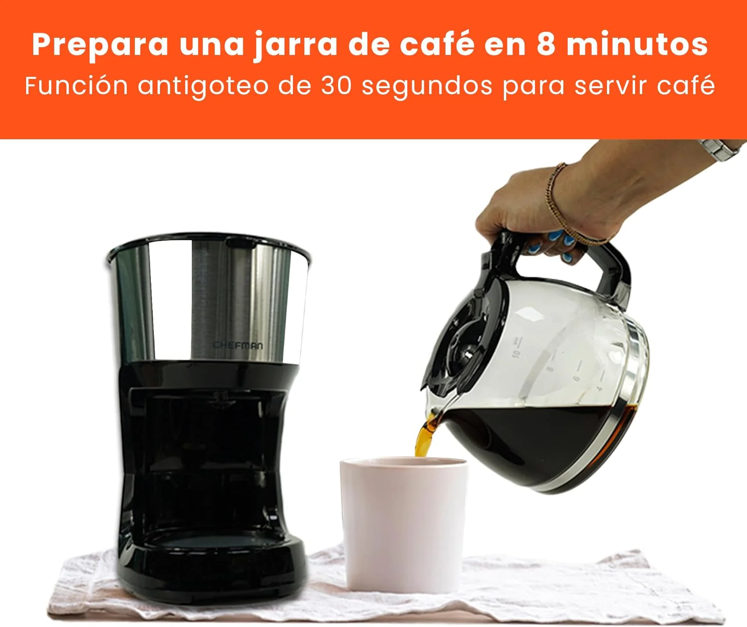 Cafetera Chefman RJ14-10-SS-MX de Goteo 10 Tazas Negra