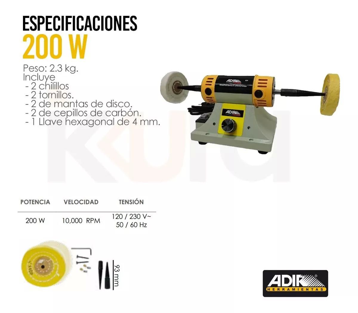 Esmeril Banco Para Pulir 3'' Adir 839 200 Watts