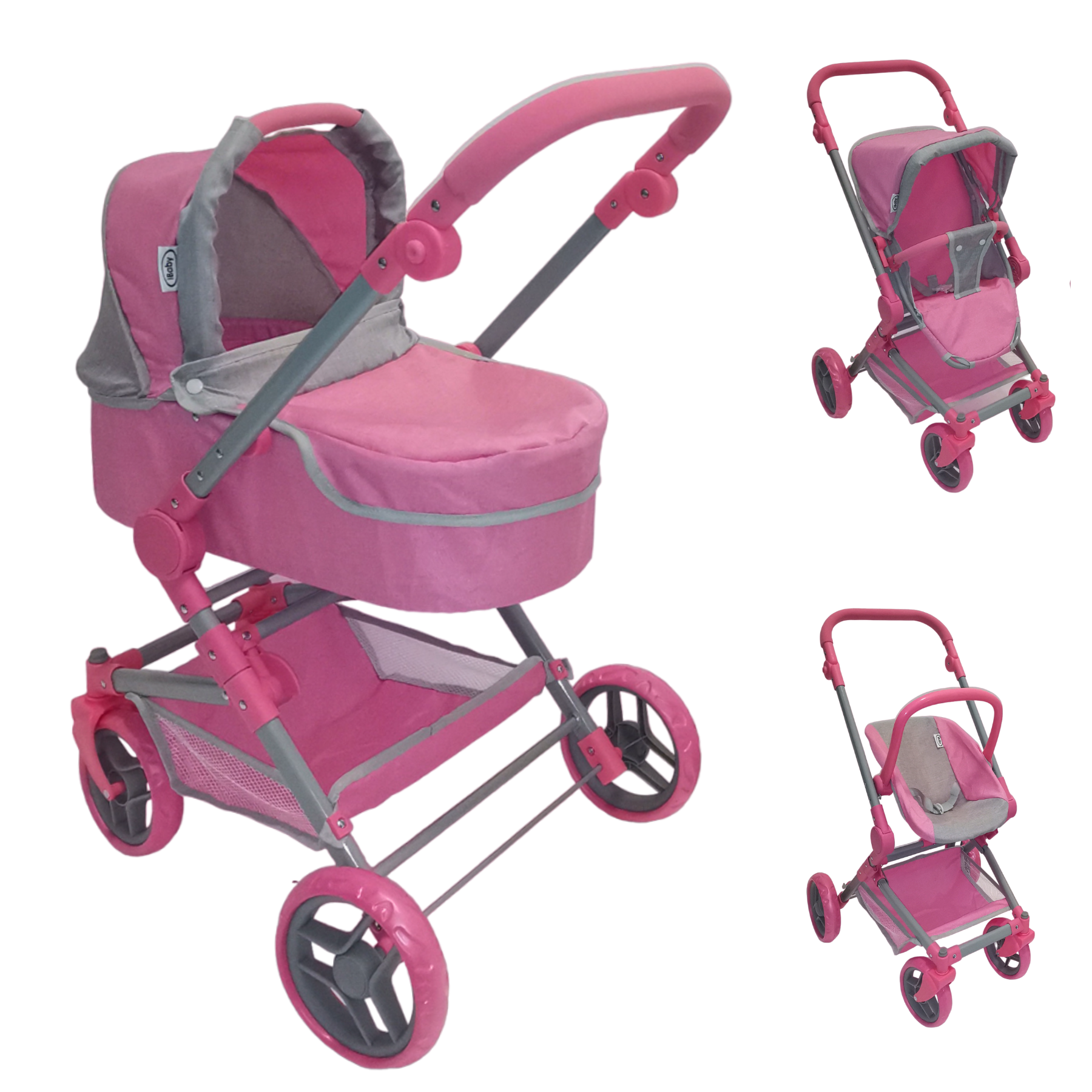 Carriolita De Juguete 3en1 Para Muñecas Ibaby Combo Tré Rosa