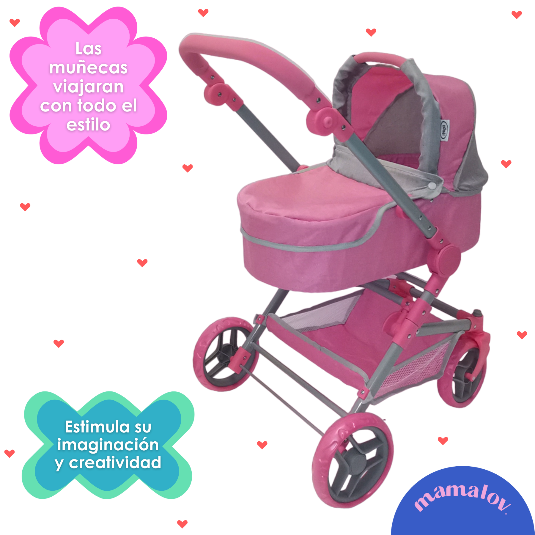 Carriolita De Juguete 3en1 Para Muñecas Ibaby Combo Tré Rosa